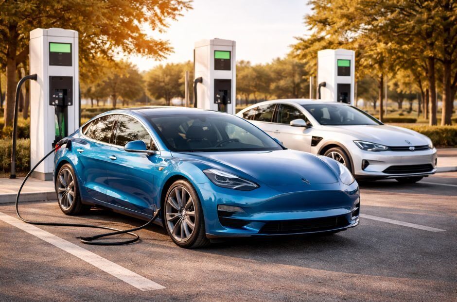 Električni automobili kod stanica za punjenje.
